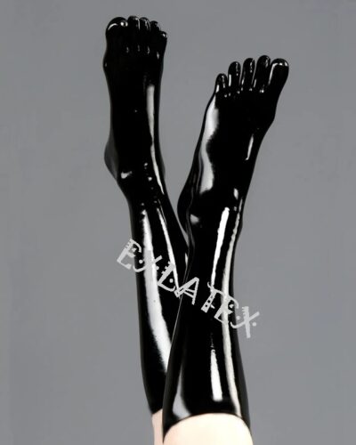 Latex Knee-High Stockings – Solid Color Stretch Rubber Look Calf Socks