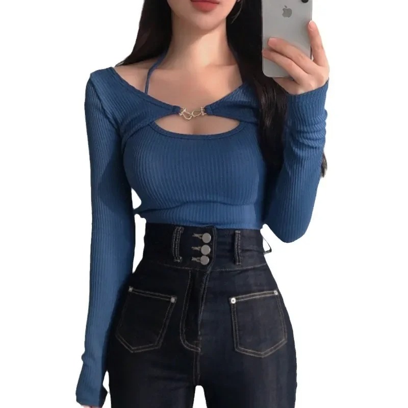 Women's Sexy Tank Top Cropped Inner & Strapless Long Sleeve Cover-Up 2-Piece Summer Set - Image 5