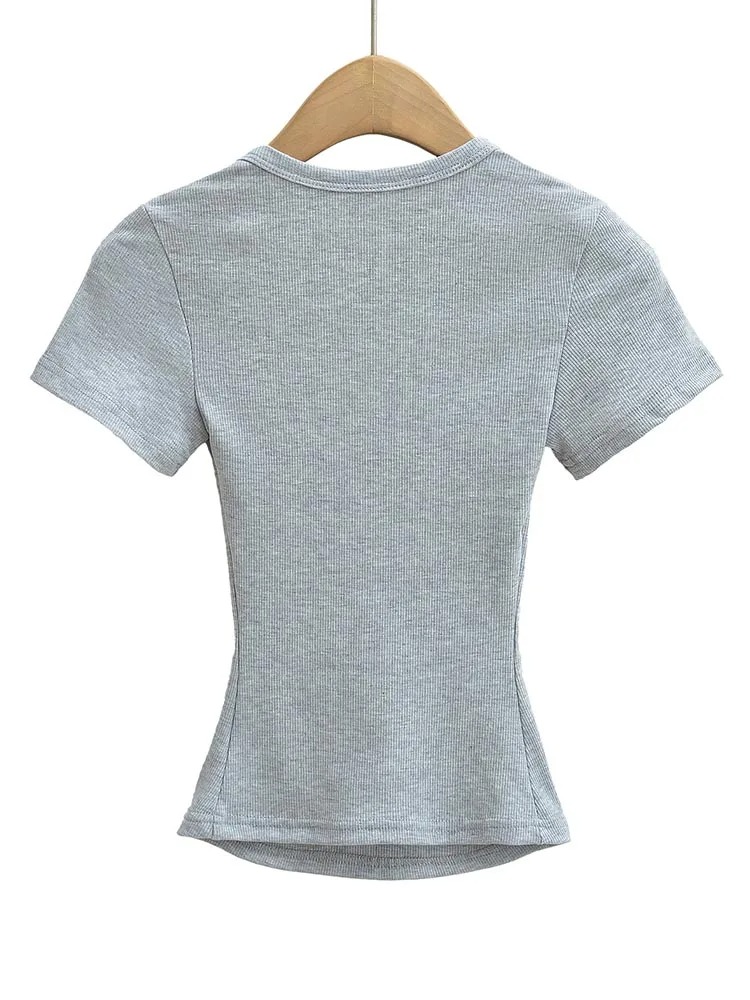Women’s Square Collar Slim Fit Crop Top – High Stretch Short Sleeve Summer Pullover Blouse - Image 8