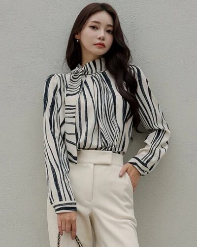 Striped shirt autumn women zebra shirt personality retro top girl