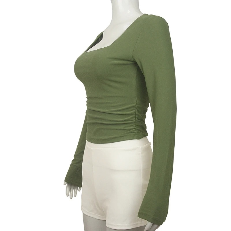 Women’s Square-Cut Collar Long Sleeve Slim Fit Top – Pleated Front & Back Tee for Autumn Winter 2025 - Image 5