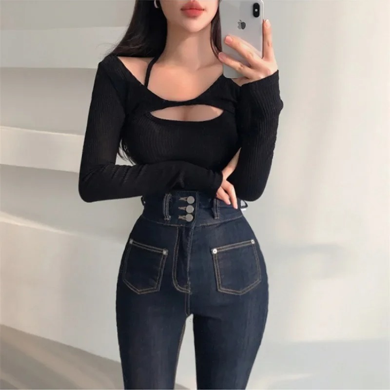 Women's Sexy Tank Top Cropped Inner & Strapless Long Sleeve Cover-Up 2-Piece Summer Set - Image 4