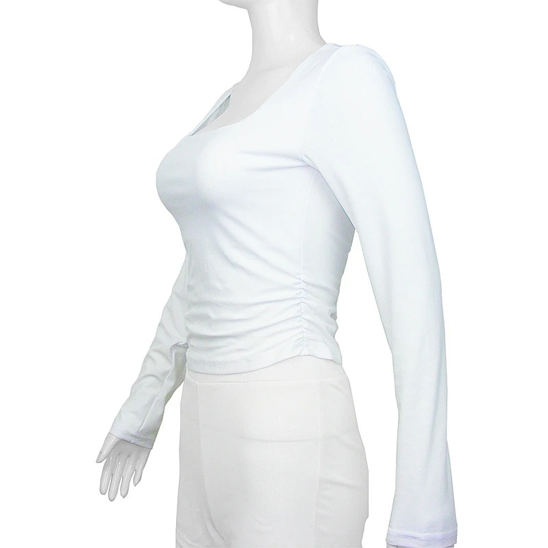 Women’s Square-Cut Collar Long Sleeve Slim Fit Top – Pleated Front & Back Tee for Autumn Winter 2025 - Image 3